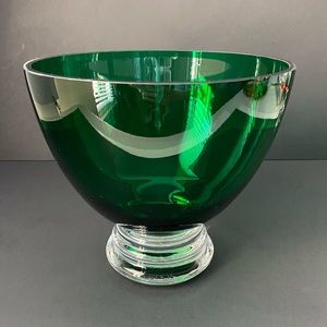 Vintage Mid Century Modern Emerald Green Art Glass Center Bowl 6 3/4" High